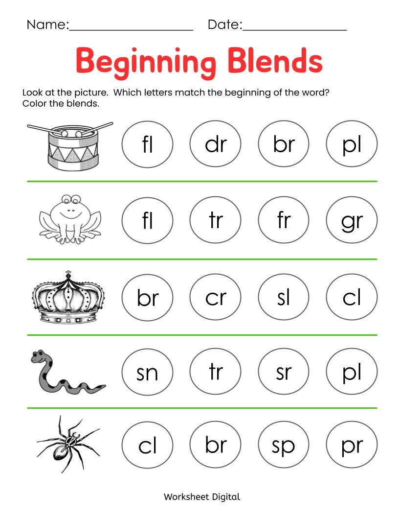 10 Printable Beginning Blends Worksheets For Kindergarten 