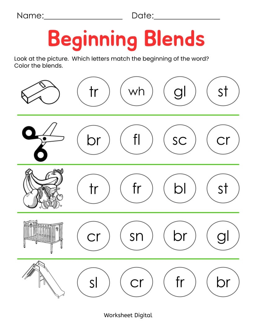 10 Printable Beginning Blends Worksheets For Kindergarten 