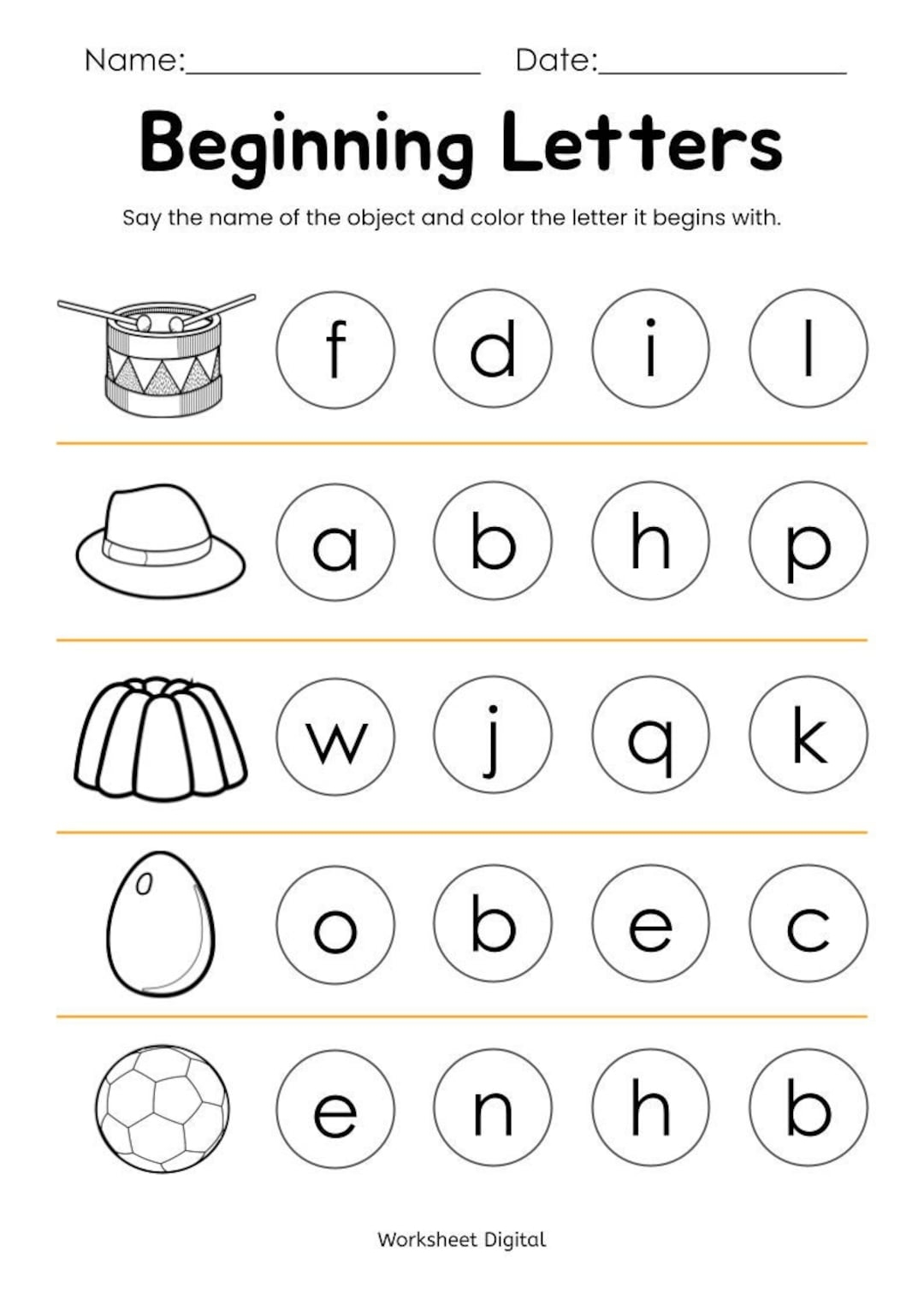 10 Printable Beginning Letters Worksheets For Kindergarten Preschool Homeschool Educational Printables Etsy