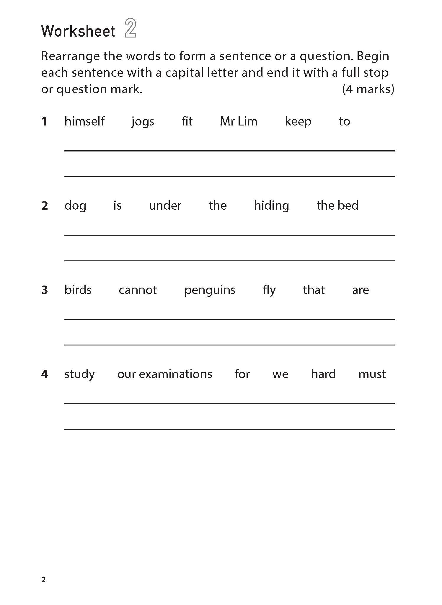 Word Order Worksheets For Kindergarten