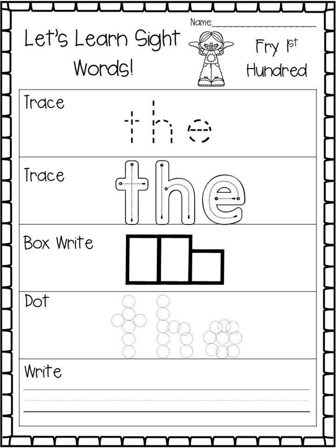 Sight Words Worksheets For Kindergarten