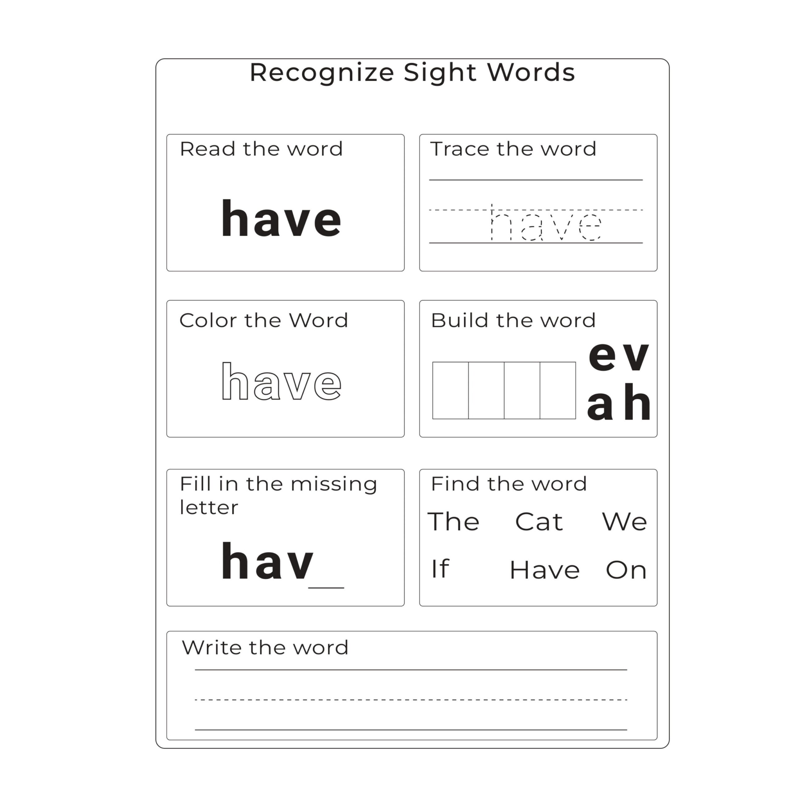 100 Printable Sight Words Kindergarten Sight Word Worksheets Preschool Activity Pages 1st Grade Handwriting And Spelling Activities Etsy