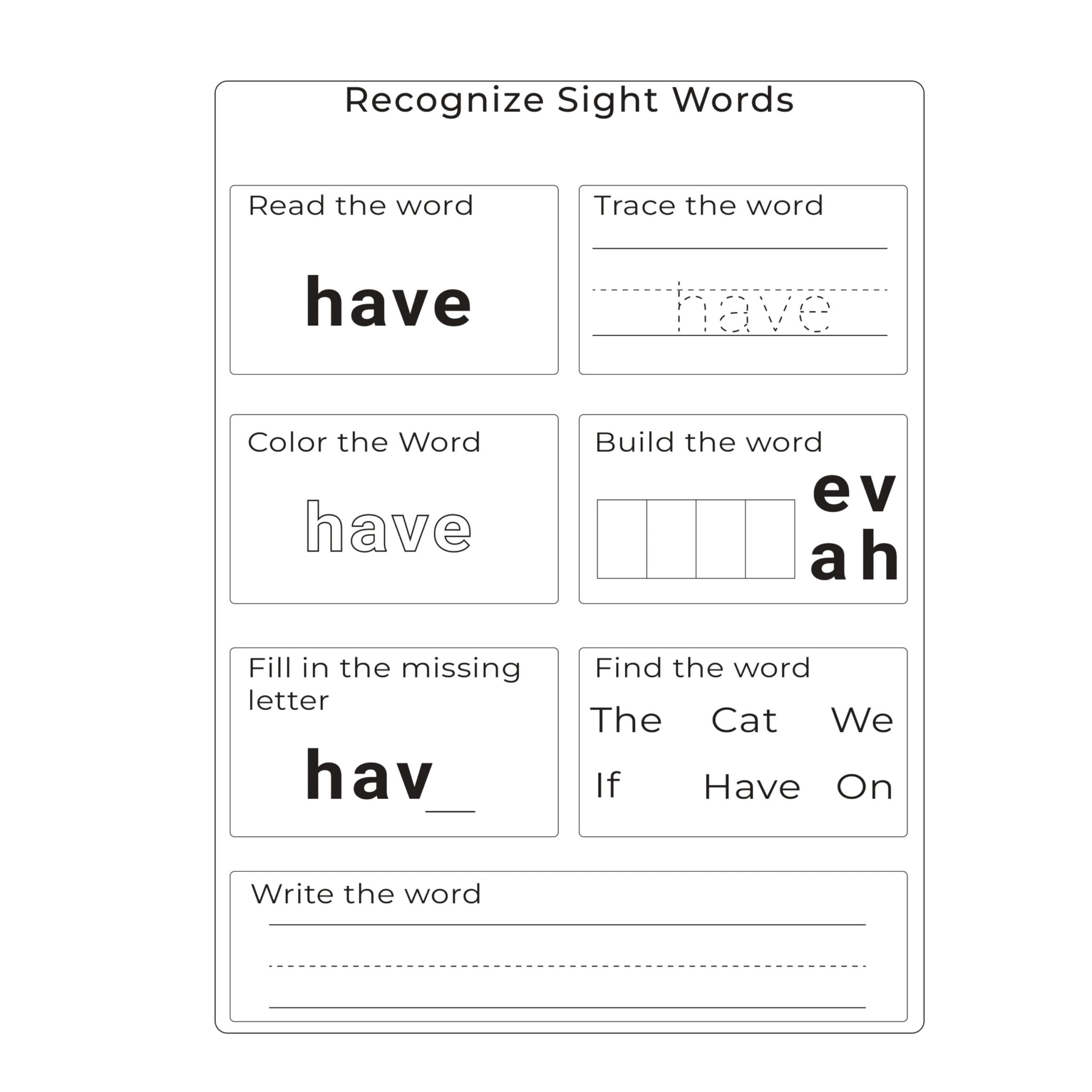 Sight Word Kindergarden Kindergarten Worksheets