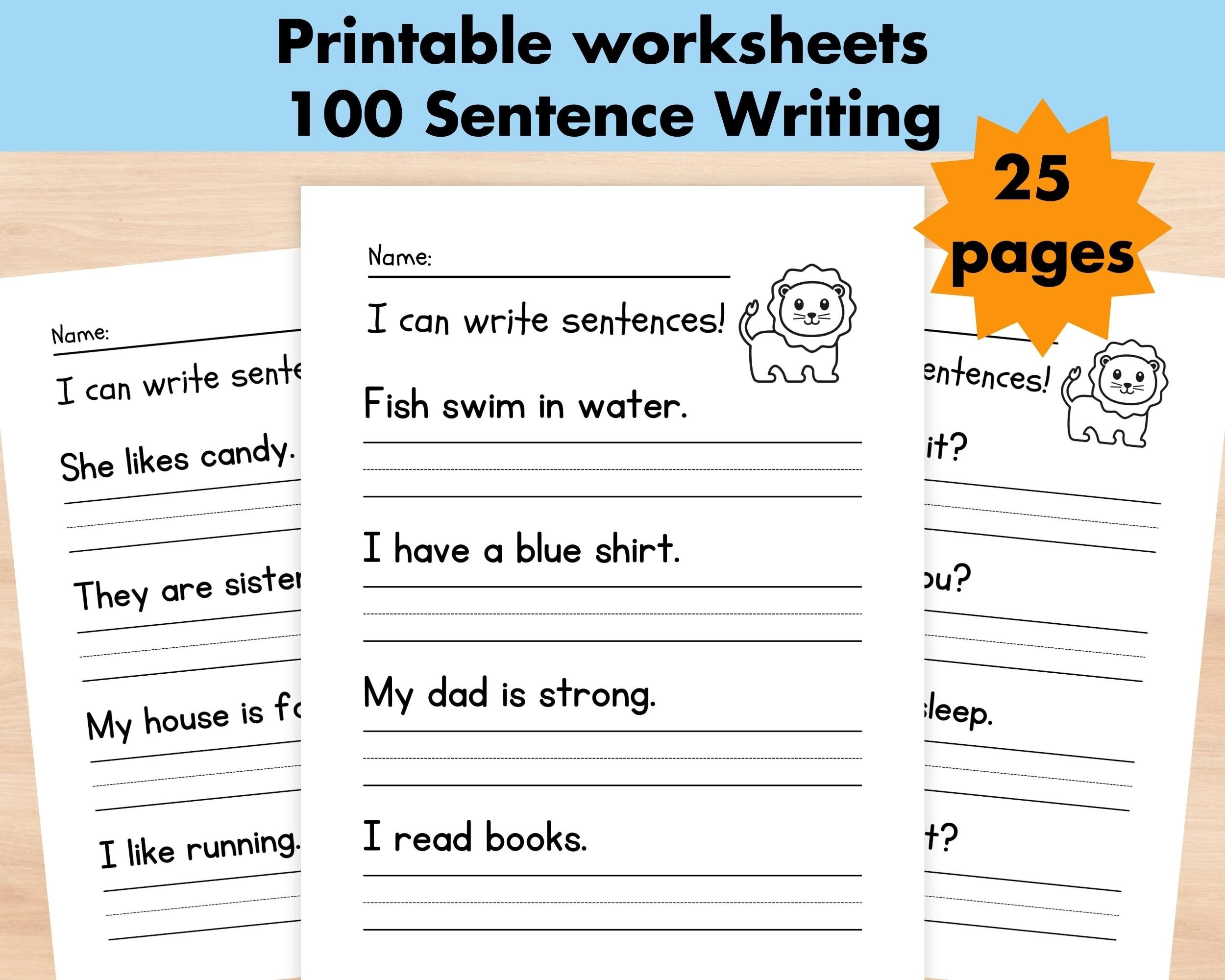 100 Sentence Writing Practice Worksheets Printable Writing Sentences Activity 1st 3rd Grade ELA Worksheets Homeschool Activities Etsy