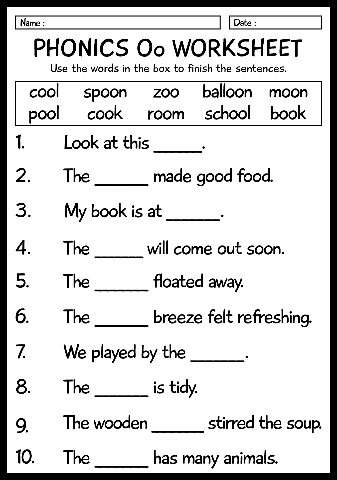 Oo Words Worksheets Kindergarten