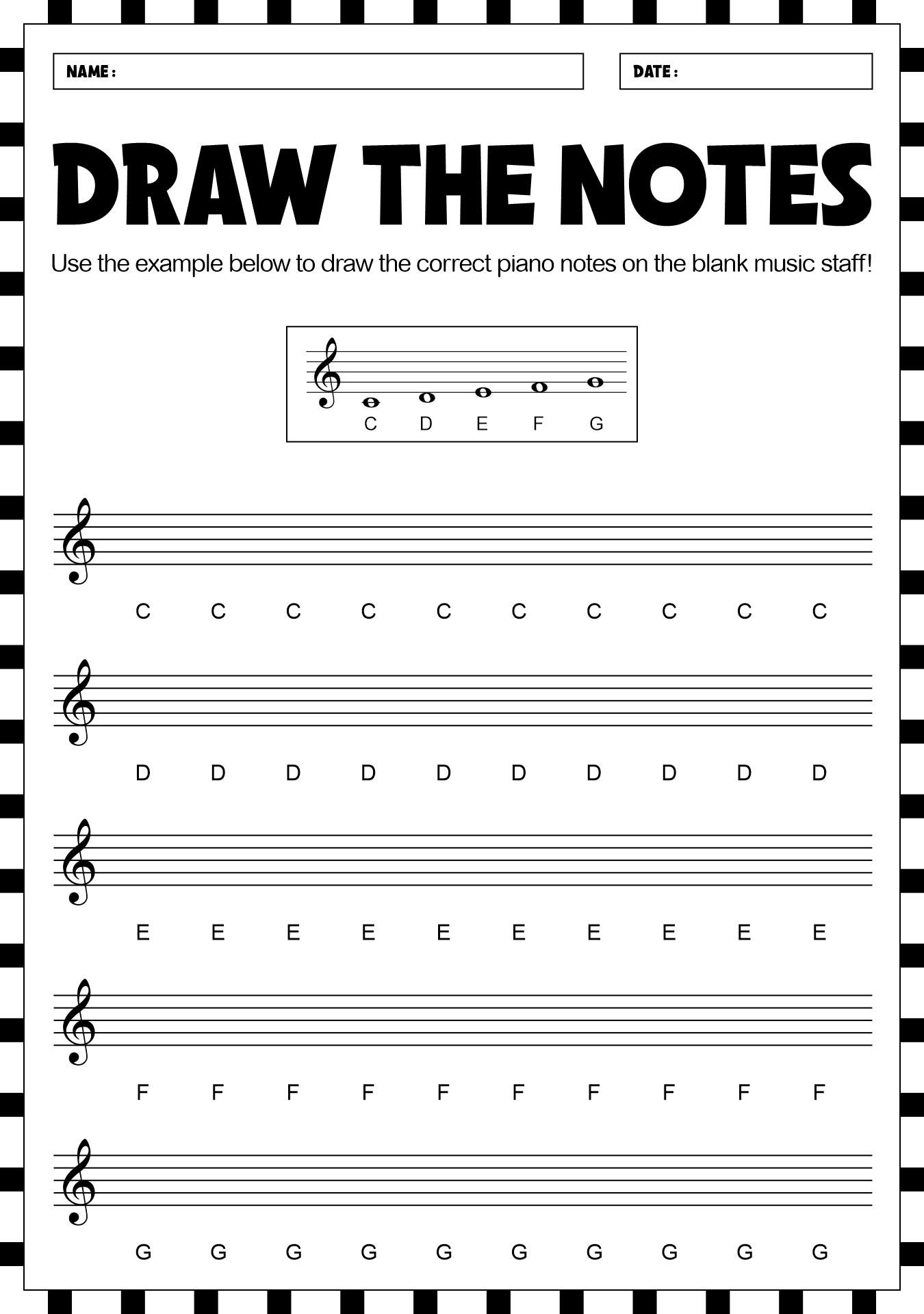 Free Piano Worksheets For Kindergarten