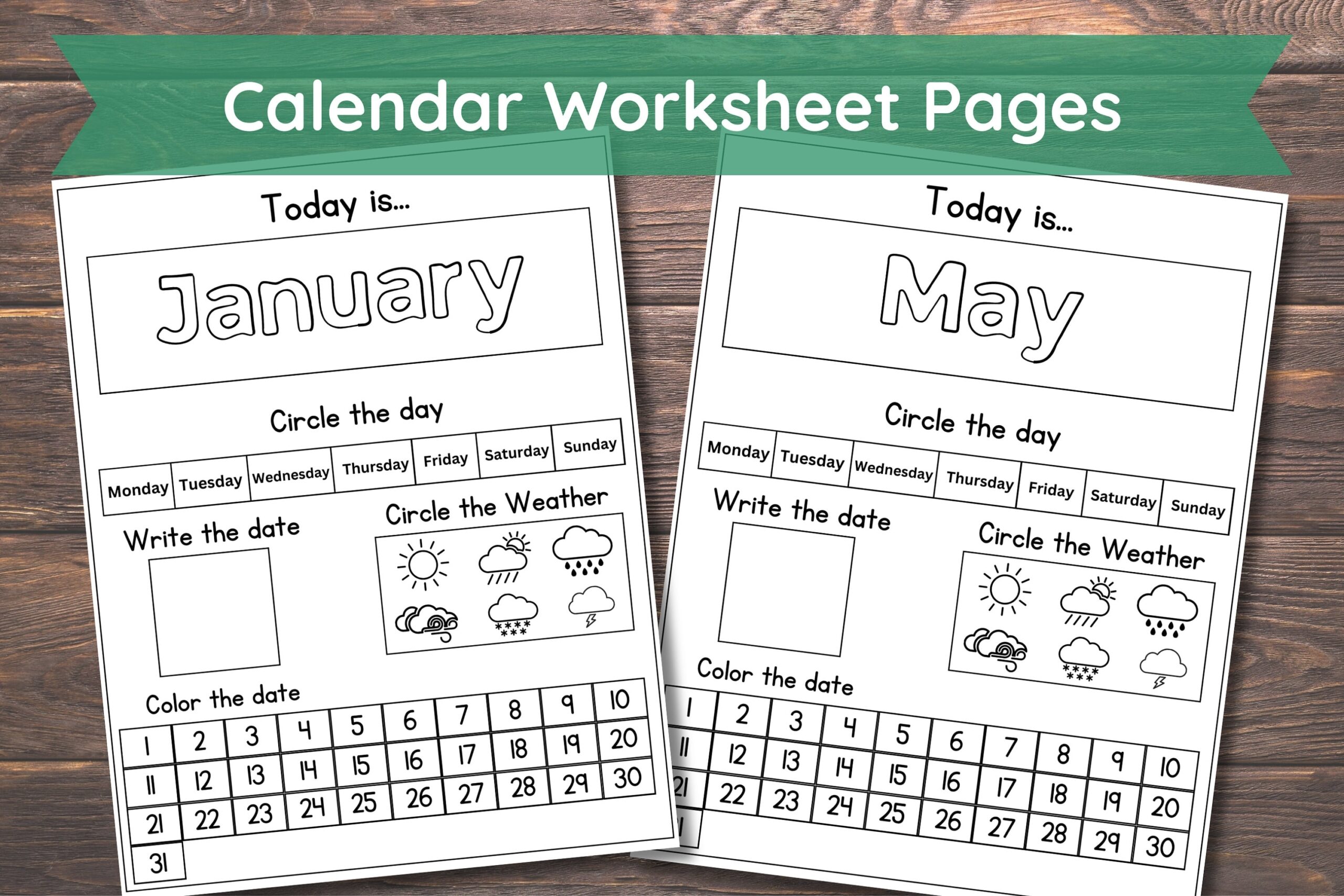 12 Printable Preschool Calendar Worksheet Pages Month Day Date 