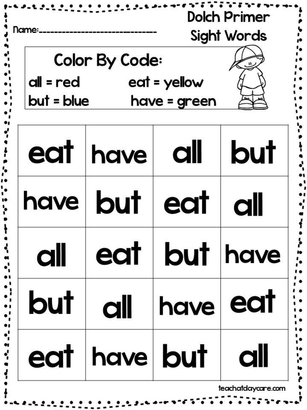13 Printable Color The Dolch Primer Sight Words Worksheets Prek 