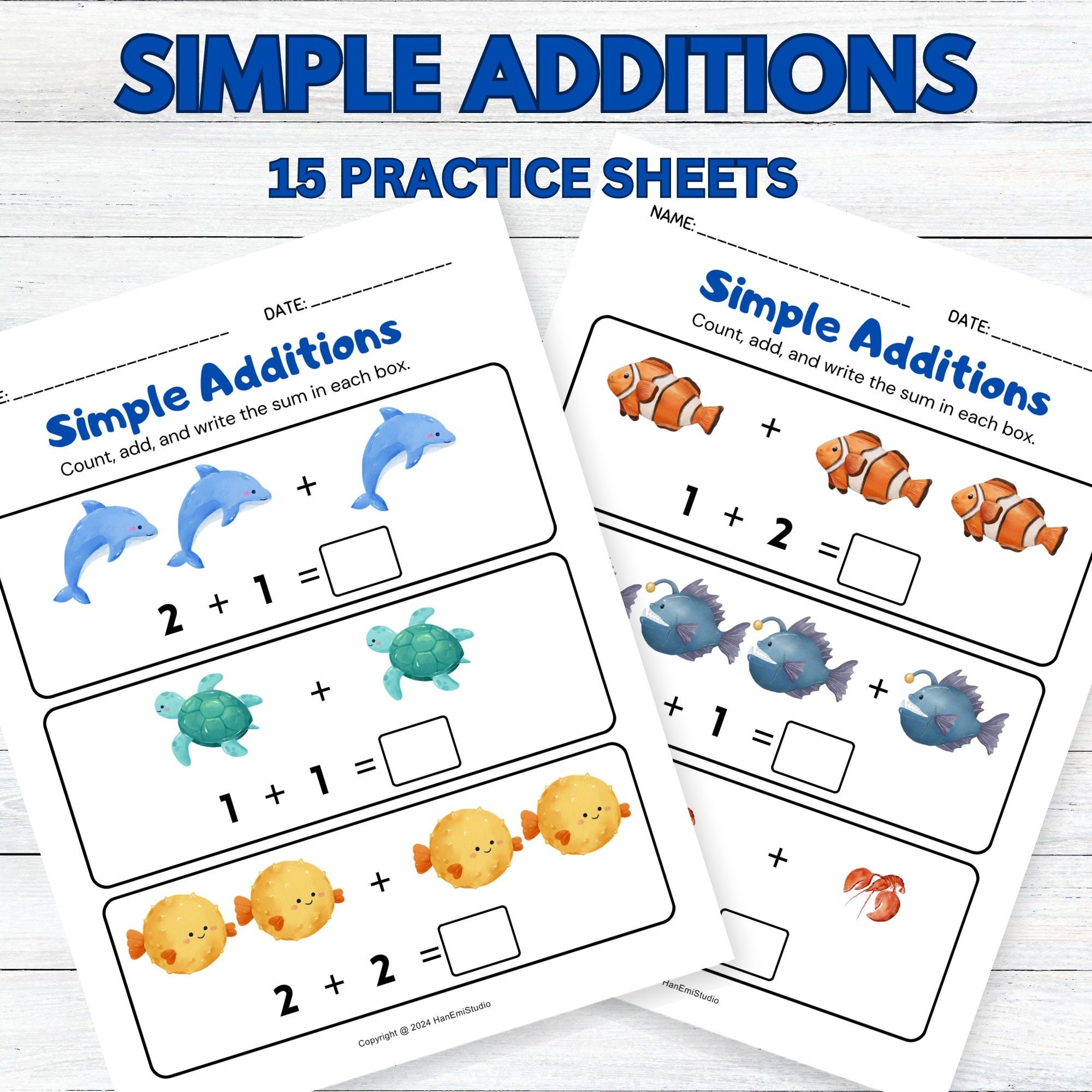 15 page Sea Animal Simple Addition Worksheets For Preschoolers And 15 page Sea Animal Simple Addition Worksheets For Preschoolers And