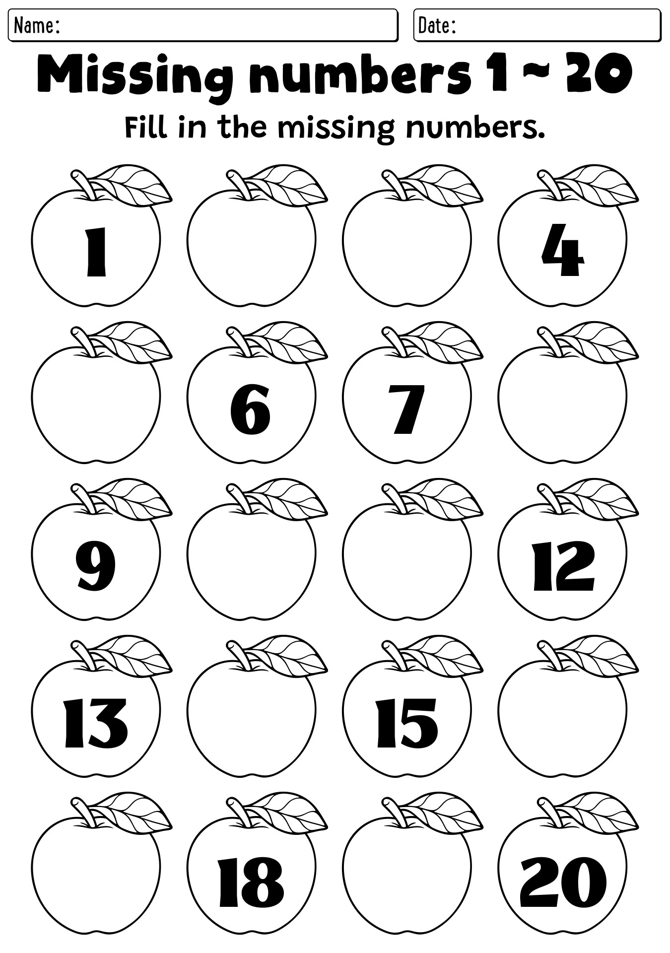 Kindergarten Math Worksheets Numbers 1 20