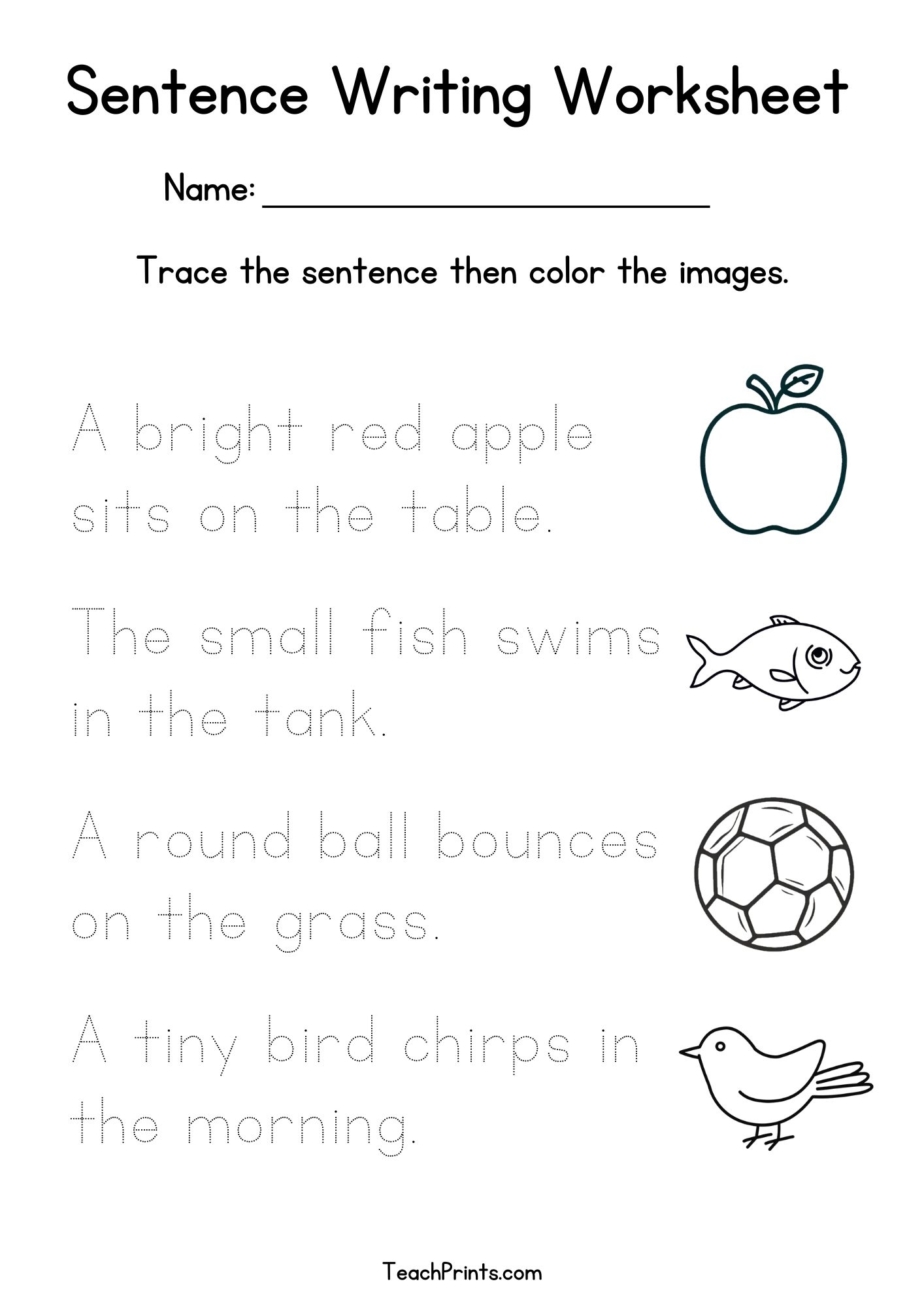 Free Printable Kindergarten Sentence Writing Worksheets