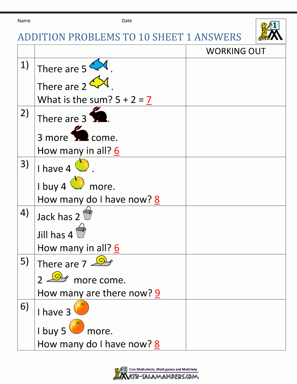 Free Word Problem Worksheets For Kindergarten