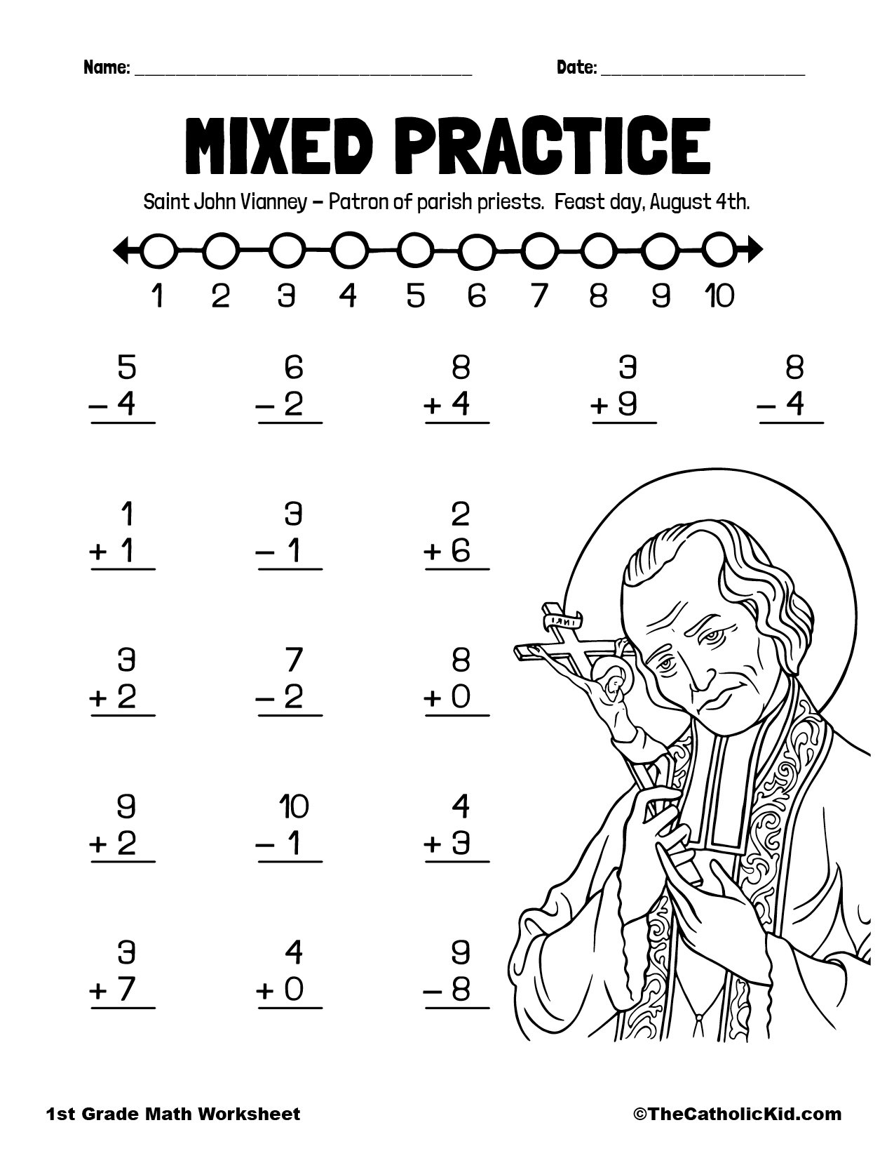 1st Grade Math Catholic Themed Worksheet Add Subtract 