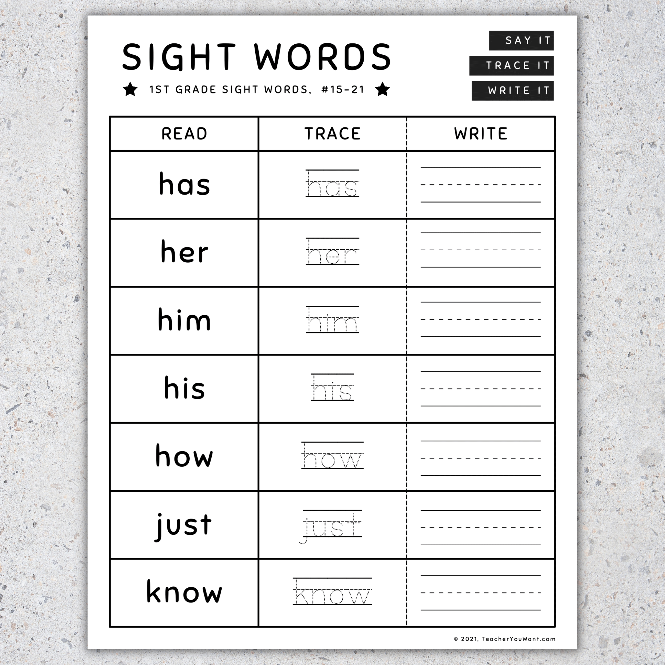 First Words Kindergarten Worksheet