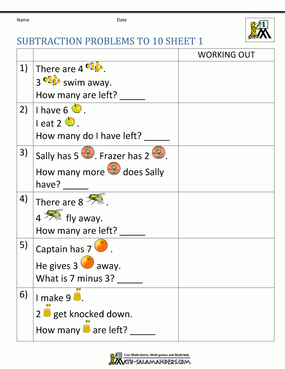 Subtraction Word Problems Worksheets For Kindergarten