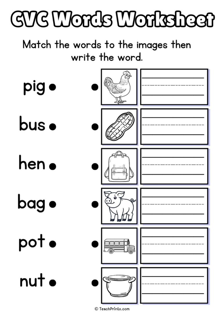 20 Free CVC Words Worksheets Teach Prints