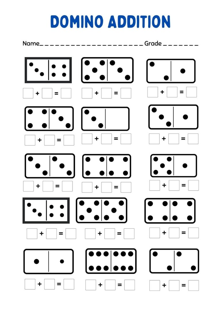 20 Printable Domino Addition Worksheets 1st Grade U0026 Kindergarten 