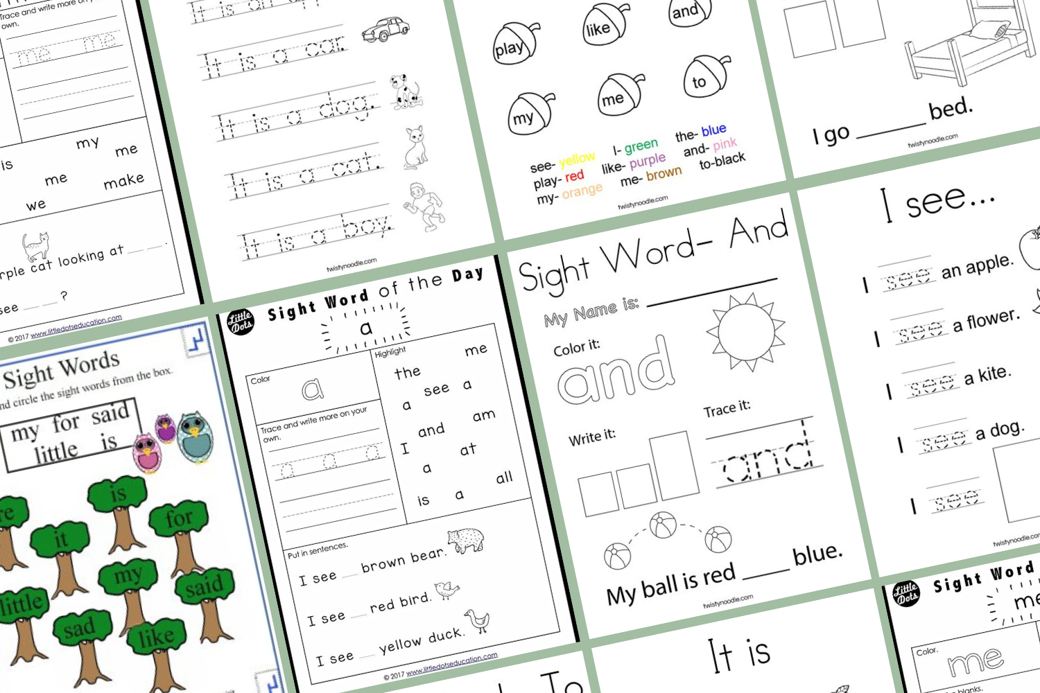 Printable Kindergarten Sight Word Worksheets