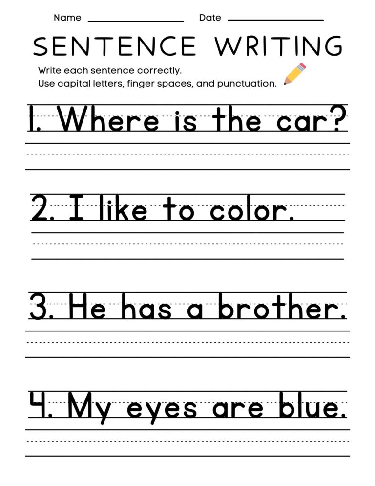 25 Printable Sentence Writing Worksheets Write The Sentence 