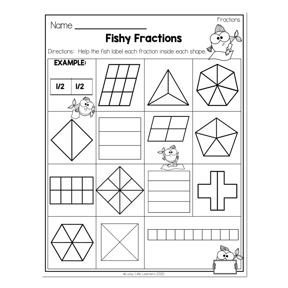 2nd Grade Math Worksheets Geometry Fractions Fishy Fractions Lucky Little Learners 2nd Grade Math Worksheets Geometry Fractions Fishy Fractions Lucky Little Learners