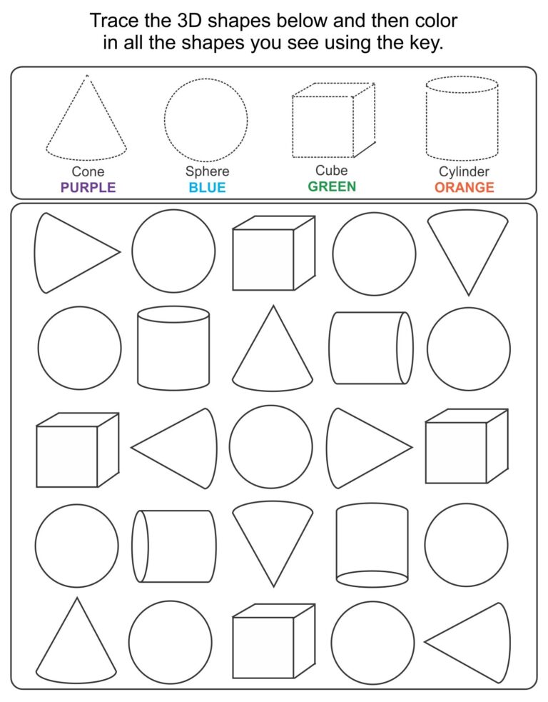 3 Dimensional Shapes Worksheet For 1st Grade Free Printable 