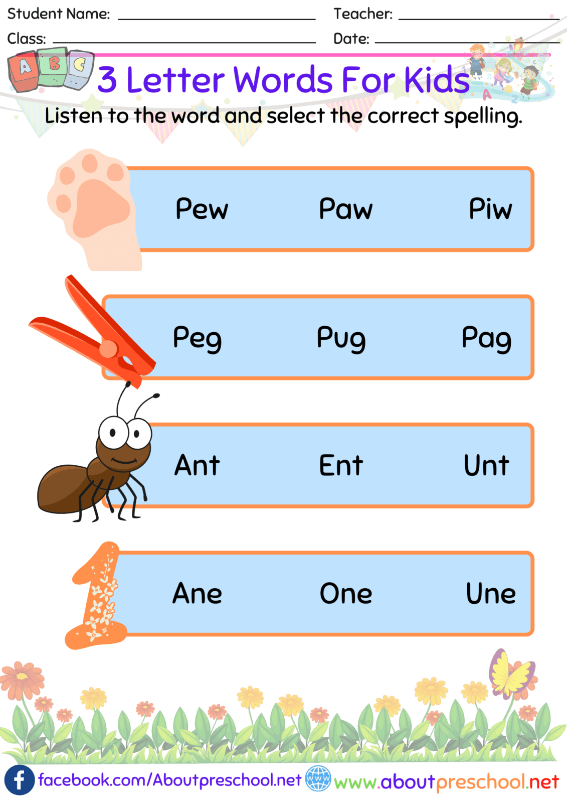 3 Letter Words For Kids Worksheets Archives About Preschool