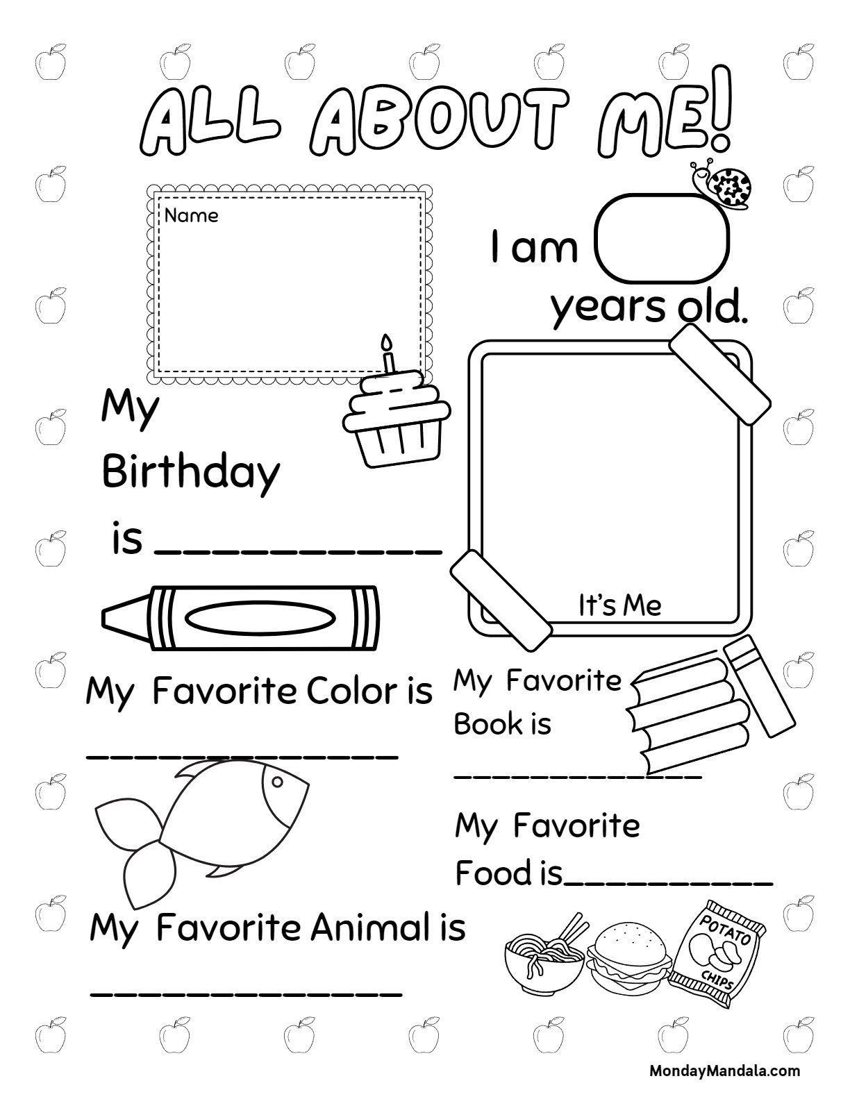 Printable Myself Worksheet For Kindergarten