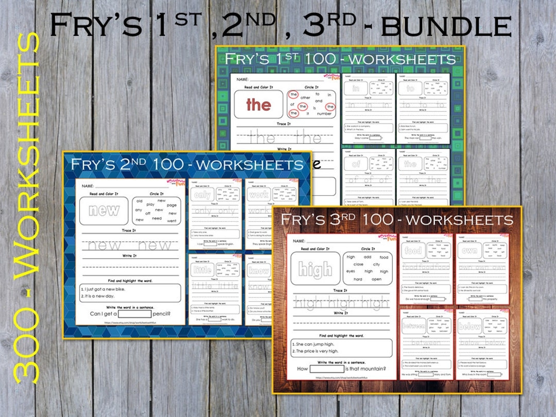 300 Sight Words Worksheets Kindergarten 1st Grade Handwriting And Spelling Activity Sight Words Learn To Read Fry 1 2 And 3 Hundred Etsy