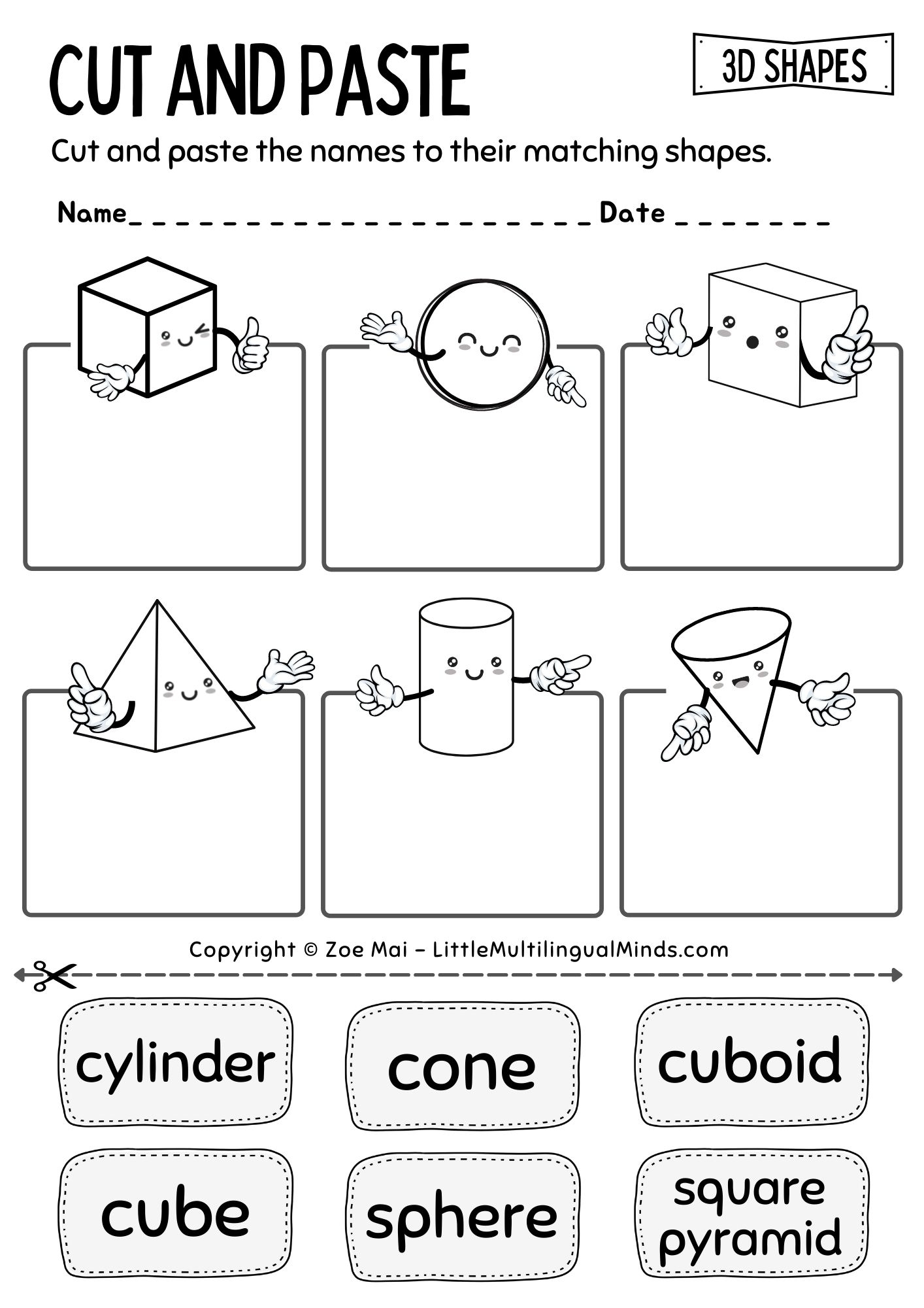 3D Shapes Practice Sheets For Preschool Pre K Kindergarten 