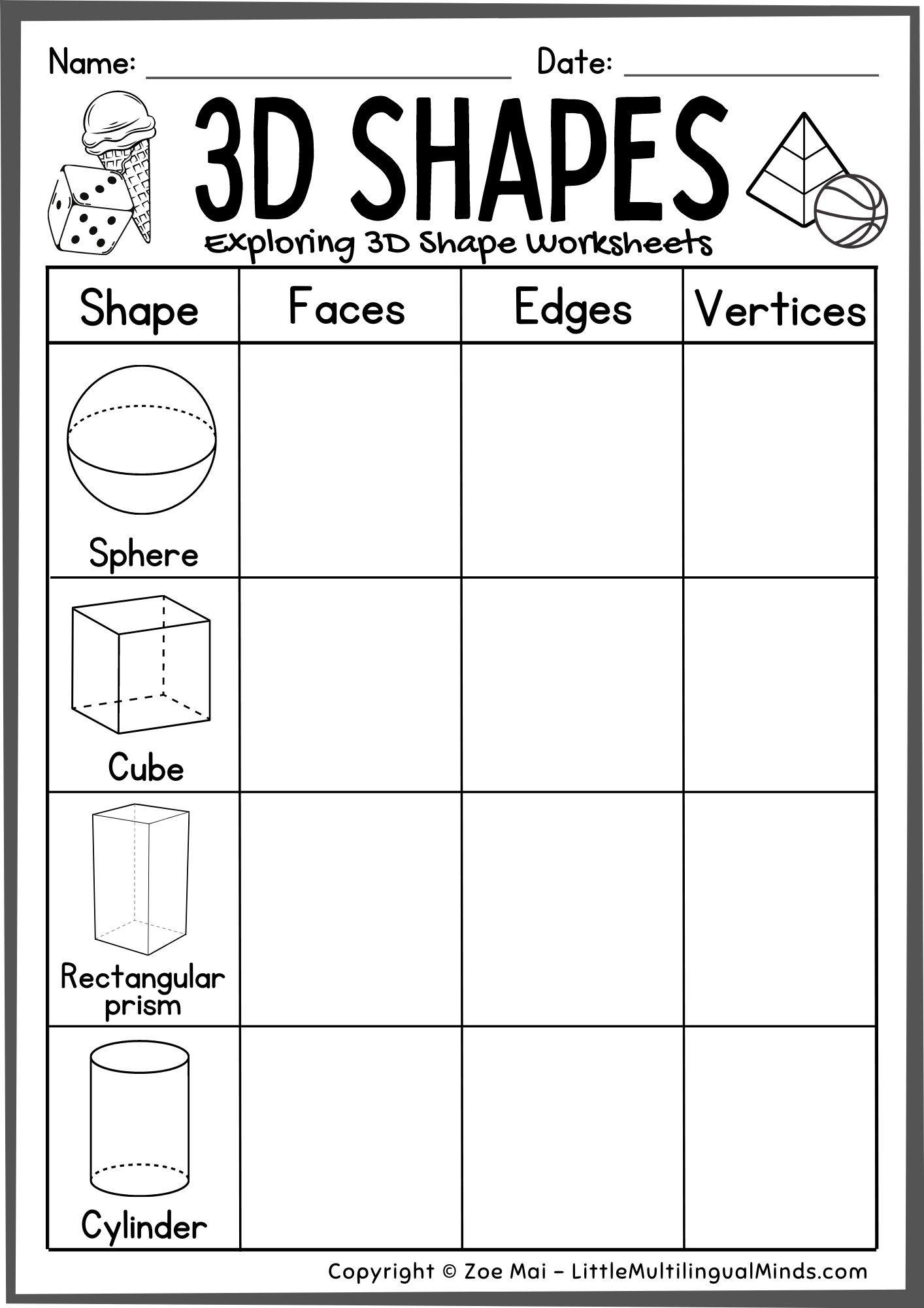 3D Shapes Practice Sheets For Preschool Pre K Kindergarten Color Trace Games Made By Teachers