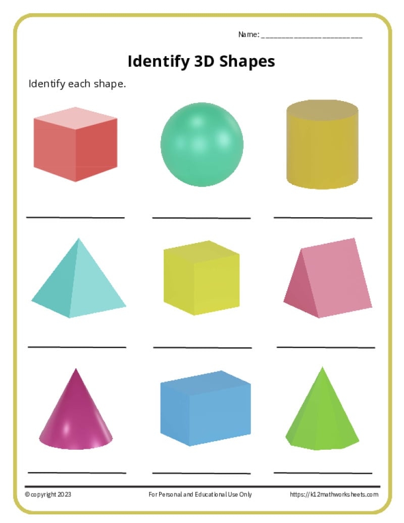 Kindergarten Printable 3d Shapes Worksheet