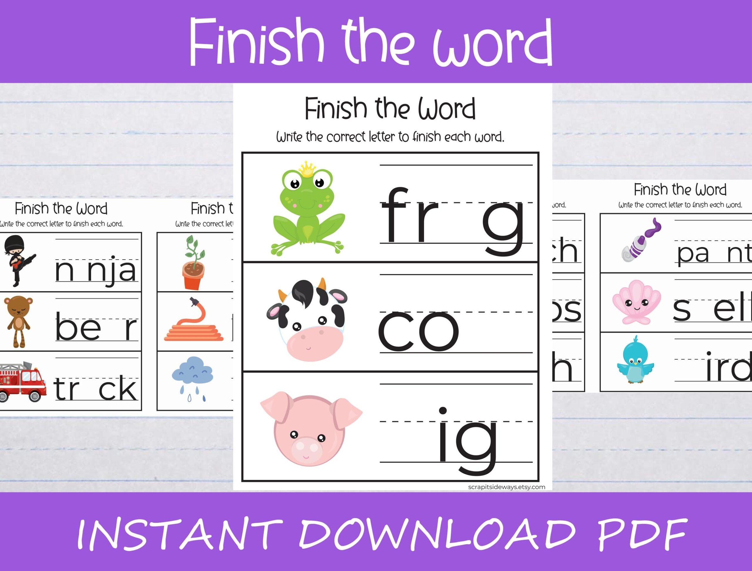 9 Page Finish The Word Worksheet Printable Instant Download 
