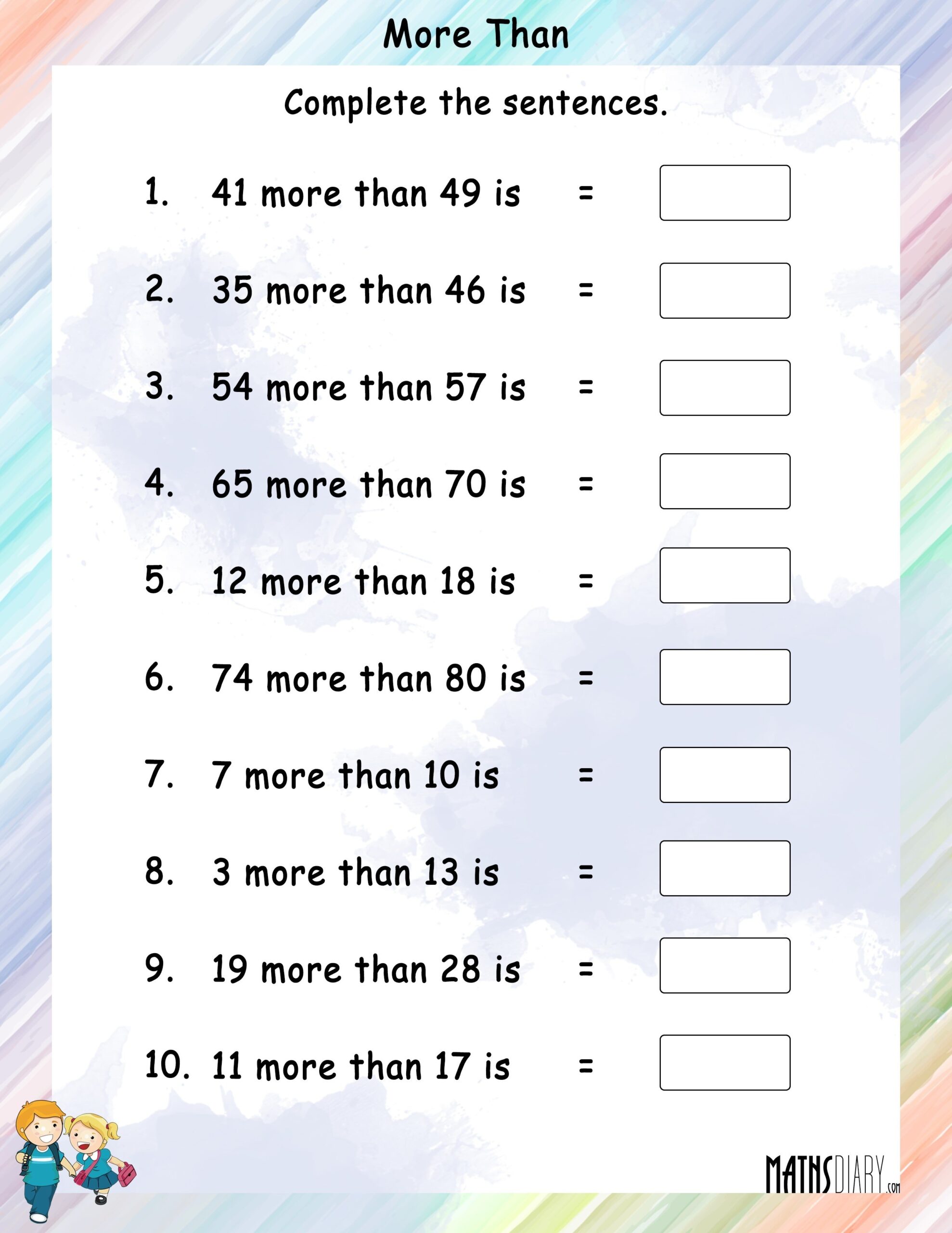 A Number More Than Other Number Math Worksheets MathsDiary 