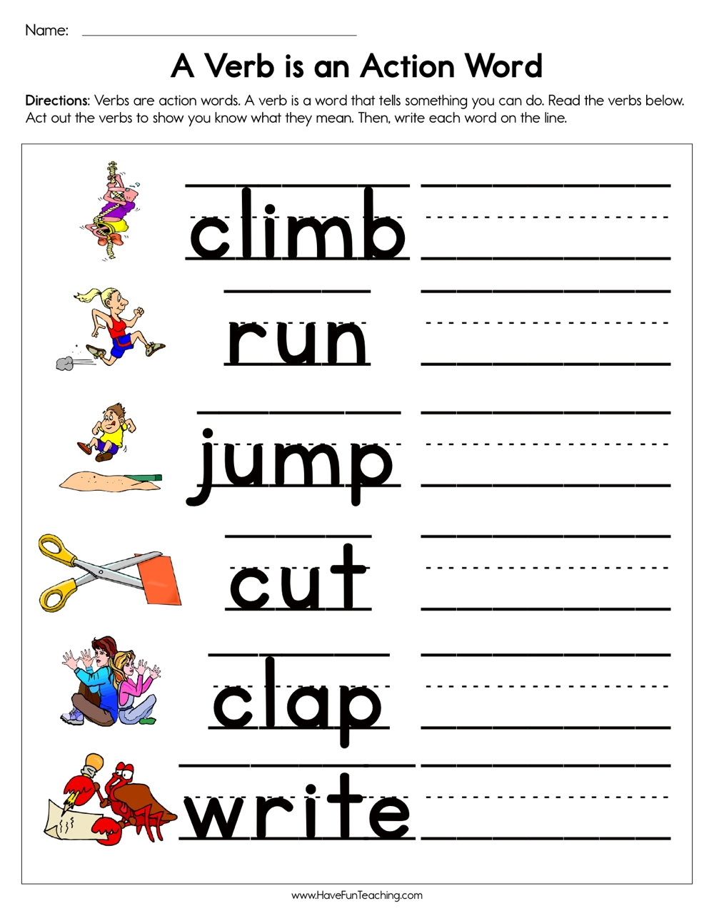 A Verb Is An Action Word Worksheet By Teach Simple