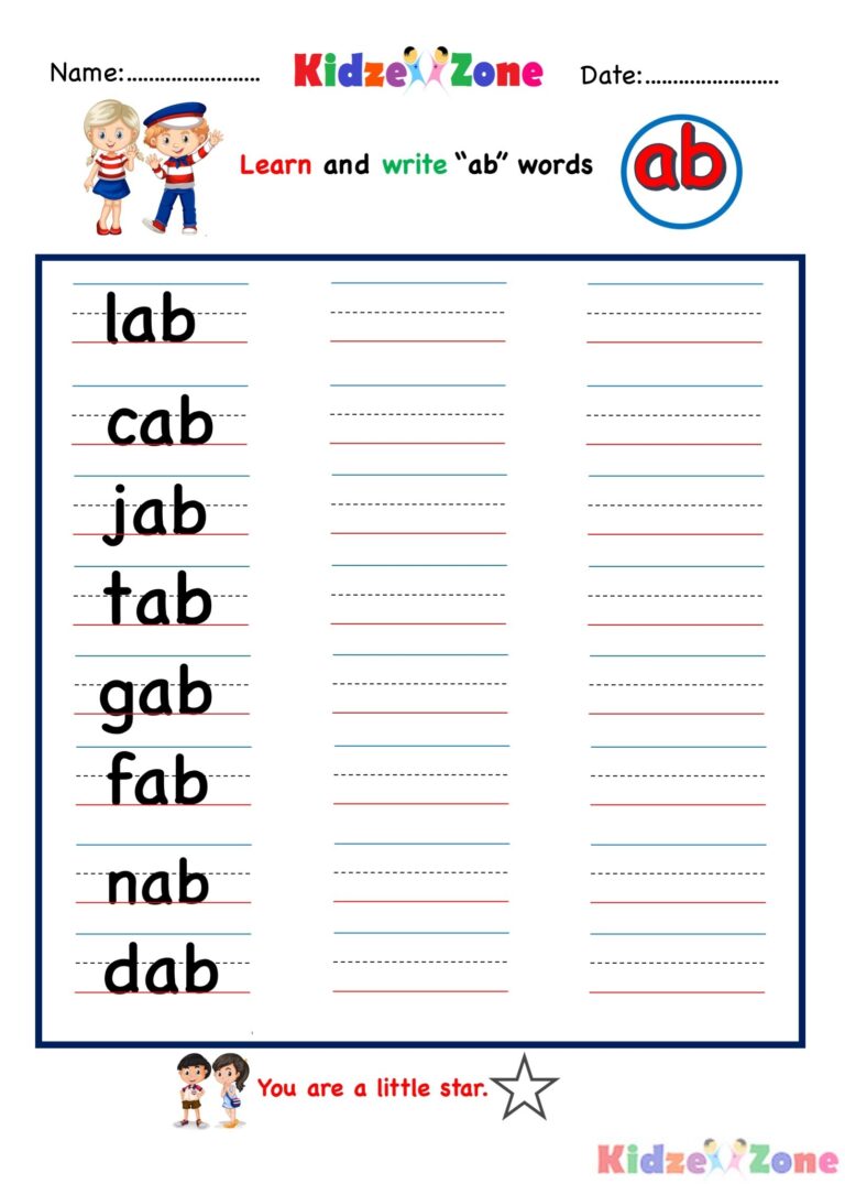 Ab Word Family Writing Words Worksheet KidzeZone Worksheets Library