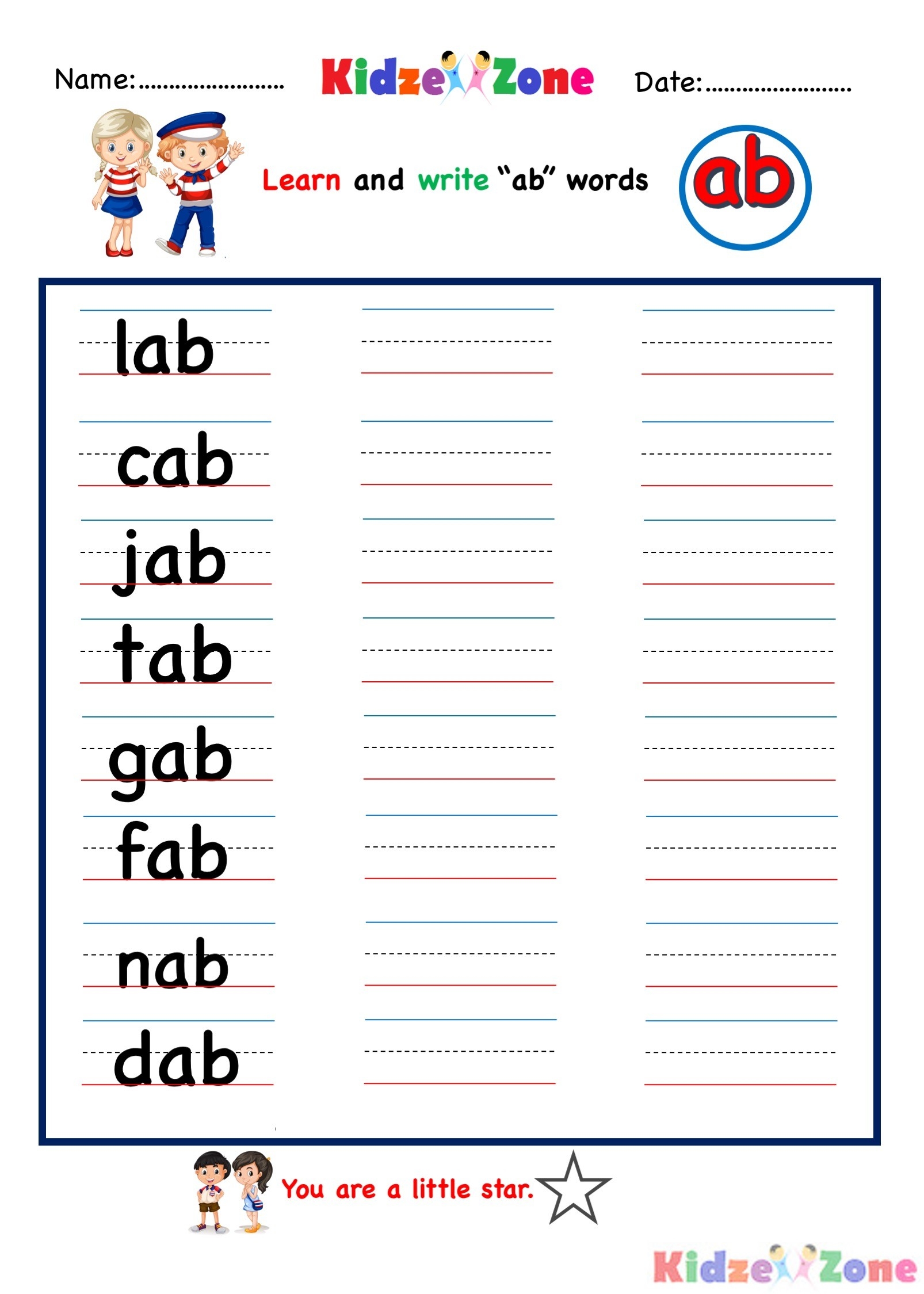 Ab Word Family Writing Words Worksheet KidzeZone Worksheets Library