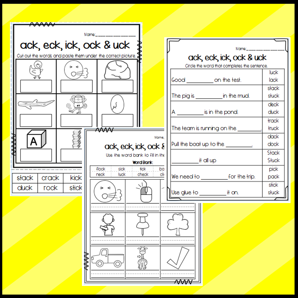 Ick Word Family Worksheets For Kindergarten