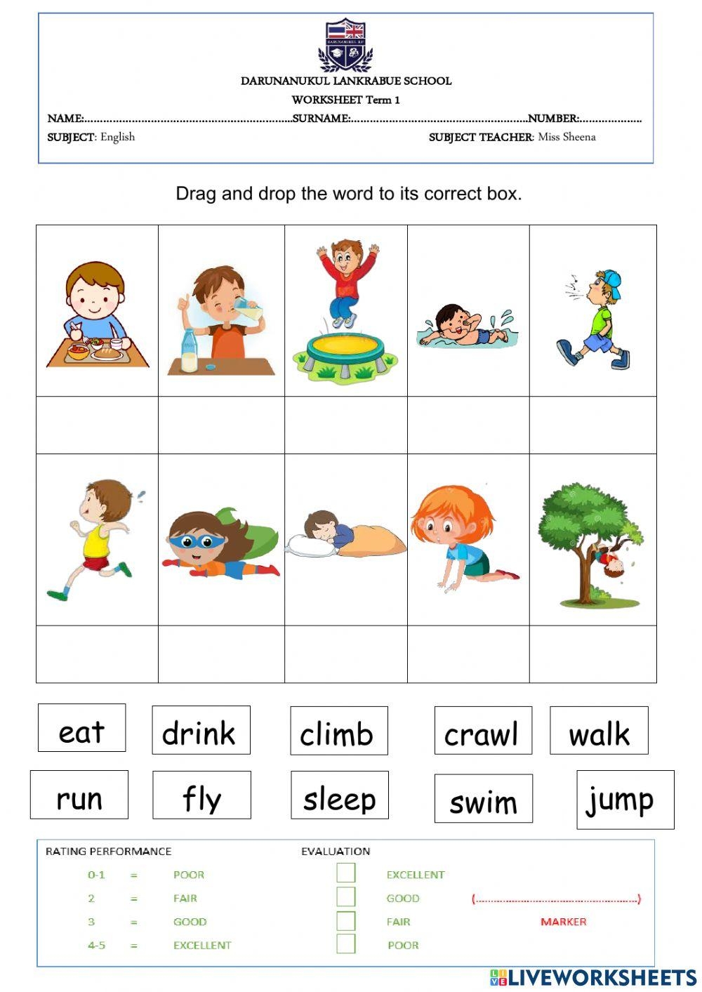 Action Words Interactive Worksheet For Kindergarten Live 