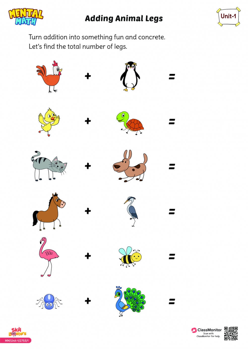 ADDITION Activity Adding Animal Legs Worksheet ClassMonitor