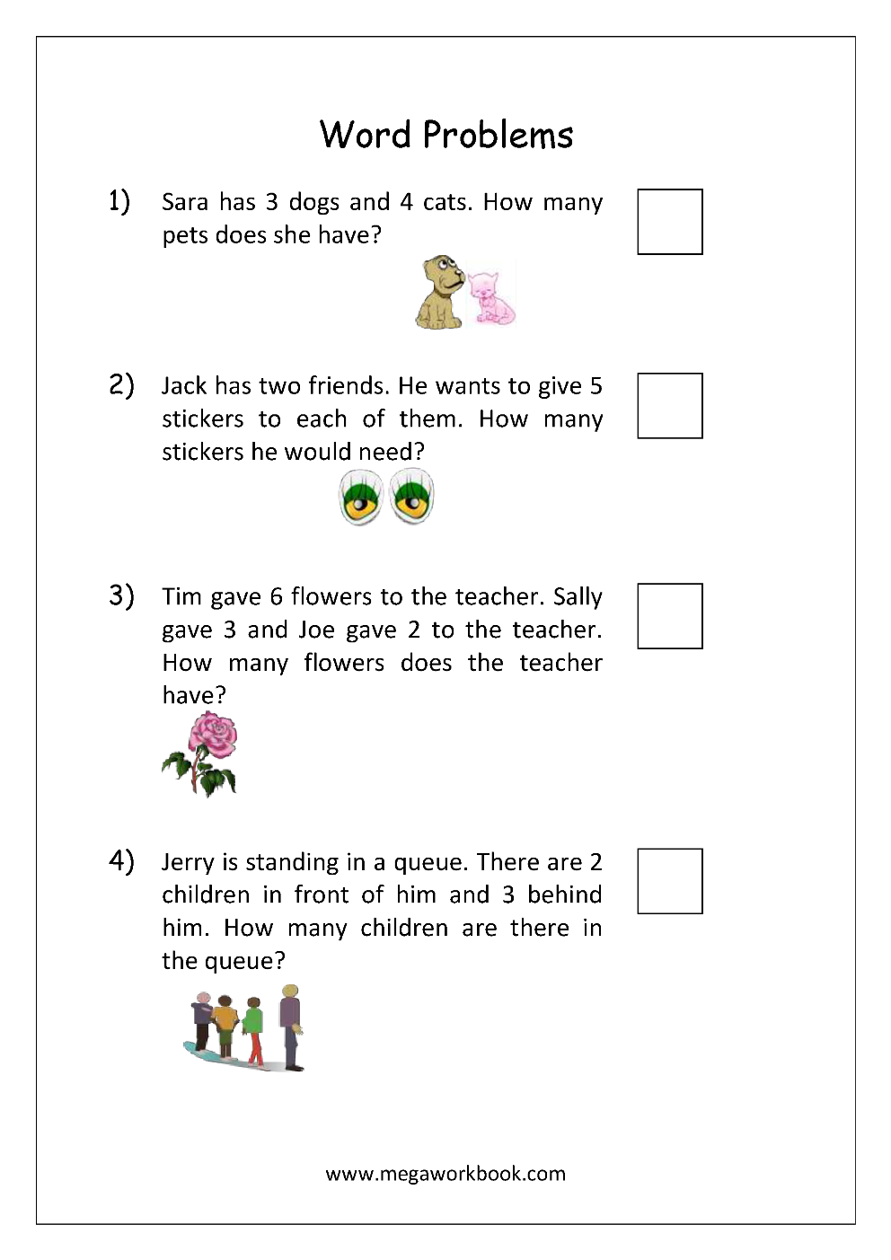 Word Problem Worksheets Kindergarten