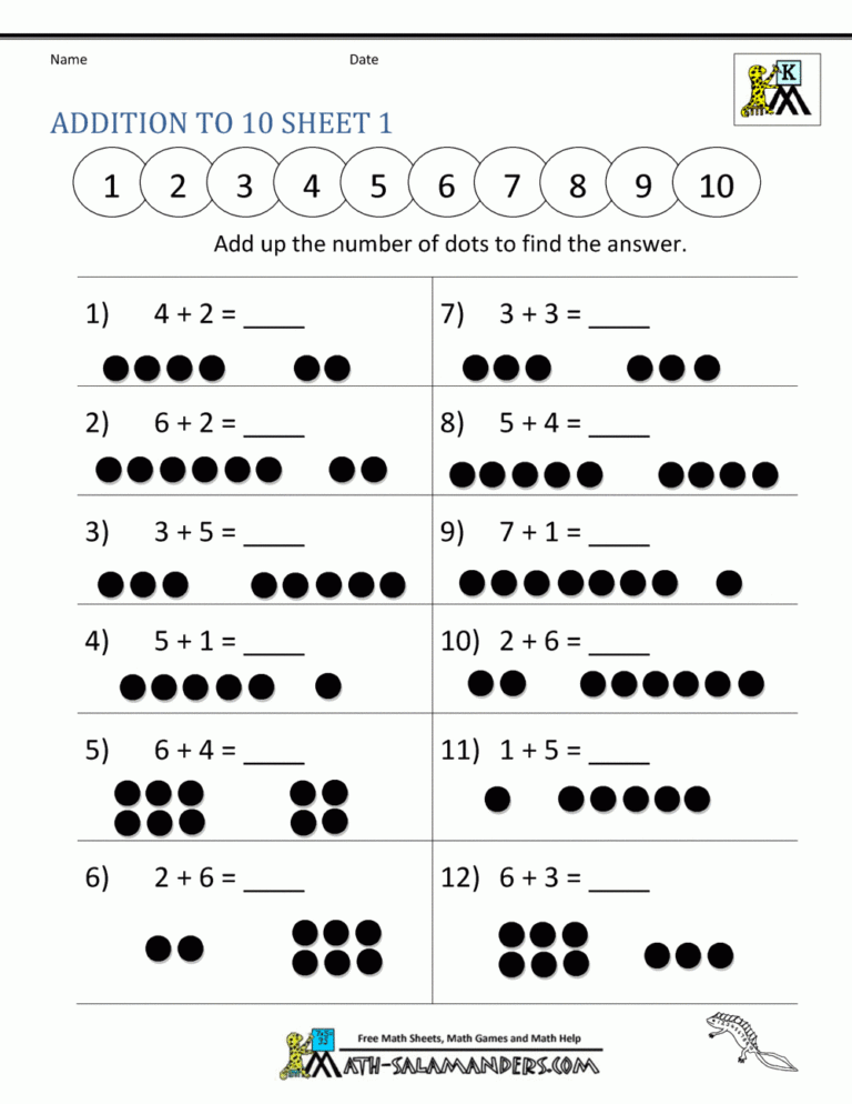 Addition And Subtraction Worksheets For Kindergarten
