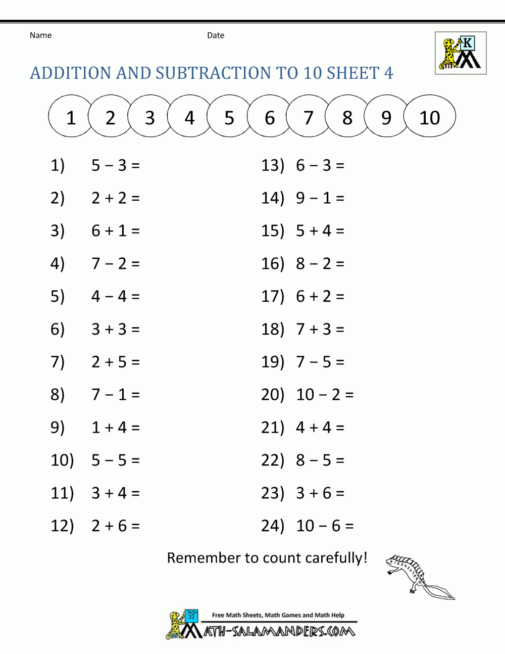 Kindergarten Math Worksheets Adding 2 6