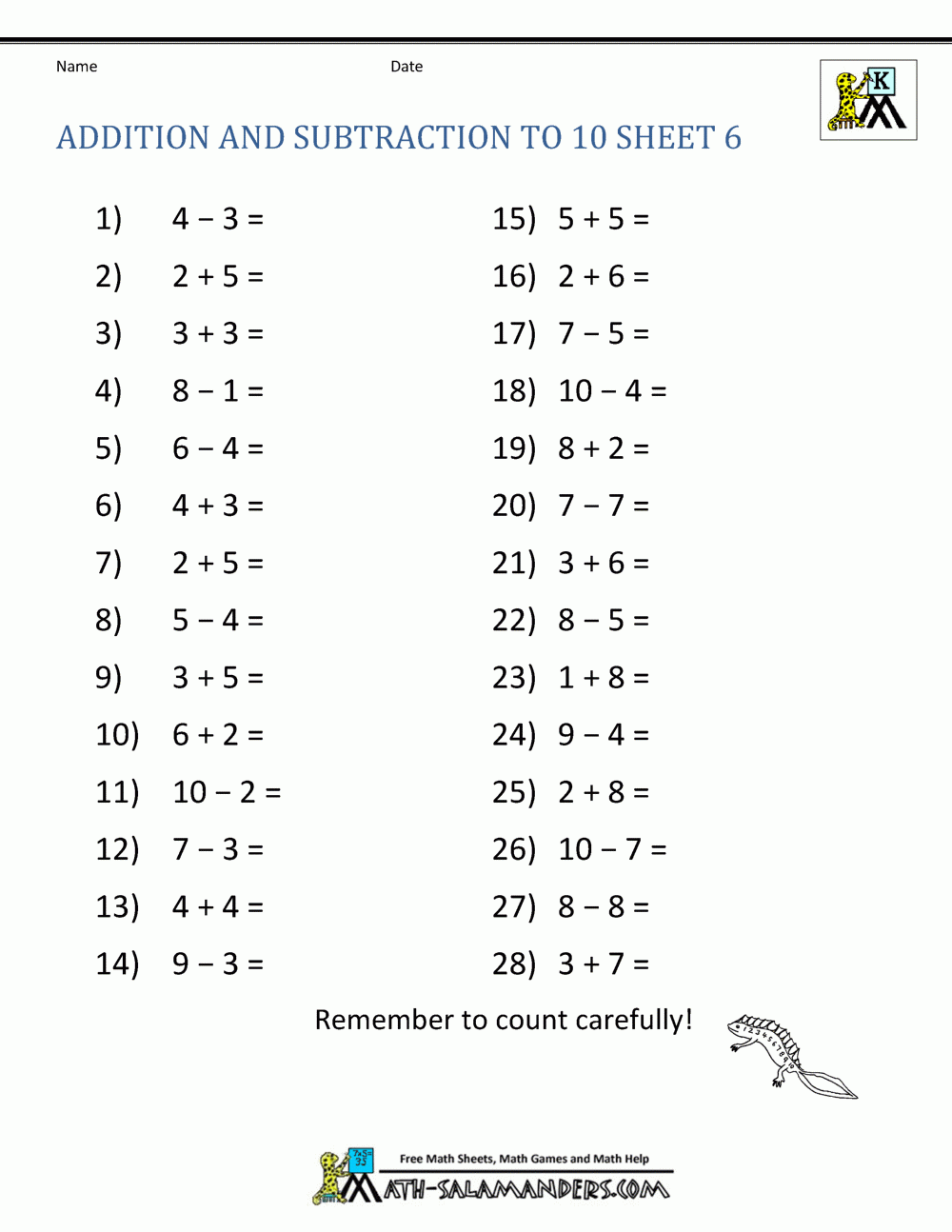 Math For Kindergarten Worksheets Addition