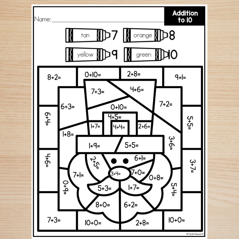 Addition Color By Number Worksheets For Kindergarten Sarah Chesworth