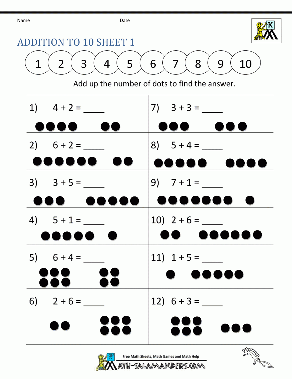Add Worksheet For Kindergarten Free