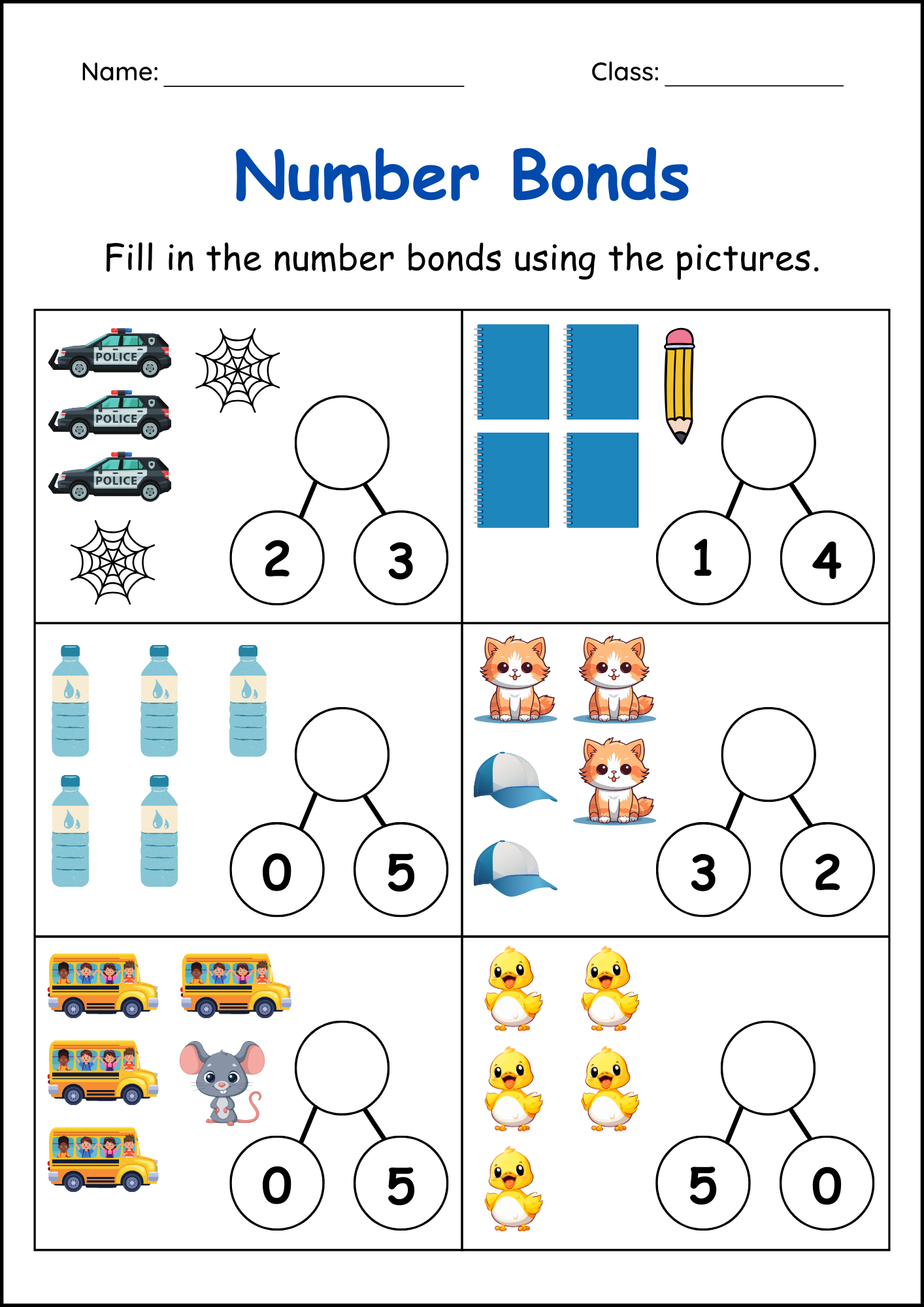 Addition Number Bonds To 5 And To 10 Worksheets Missing Parts Missing Whole