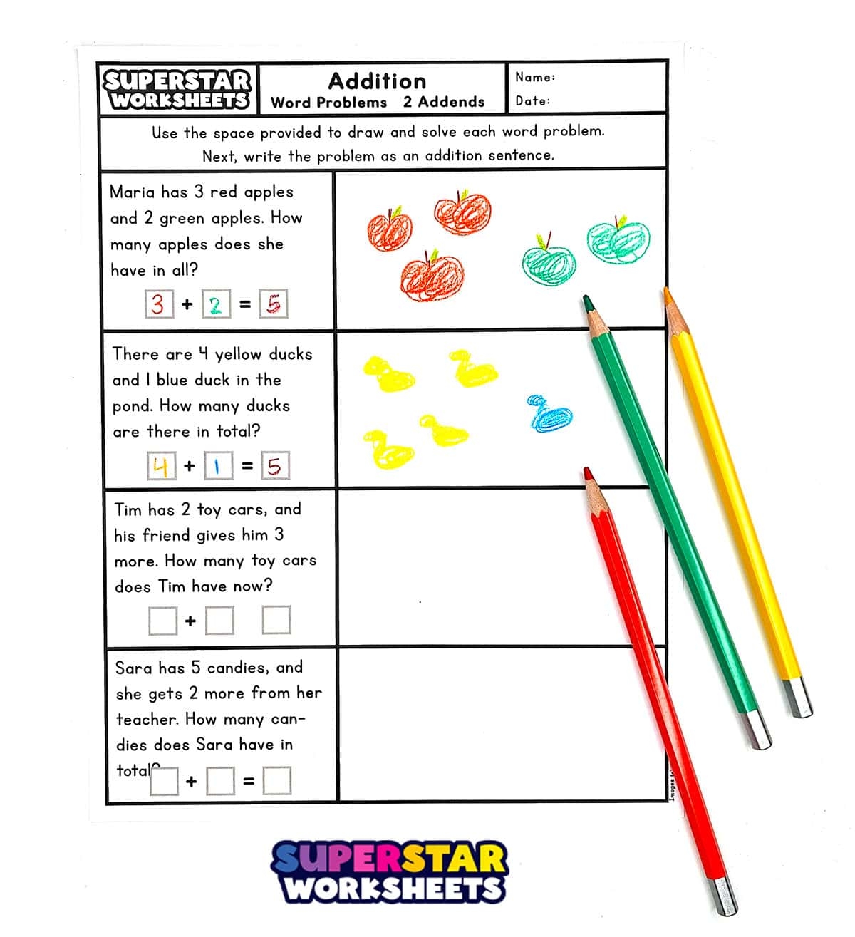 Word Problems Worksheets For Kindergarten