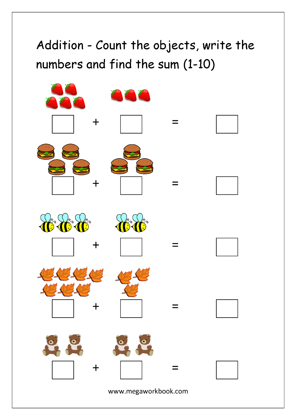 Addition Worksheets For Kindergarten Math Addition Worksheets Worksheets Library
