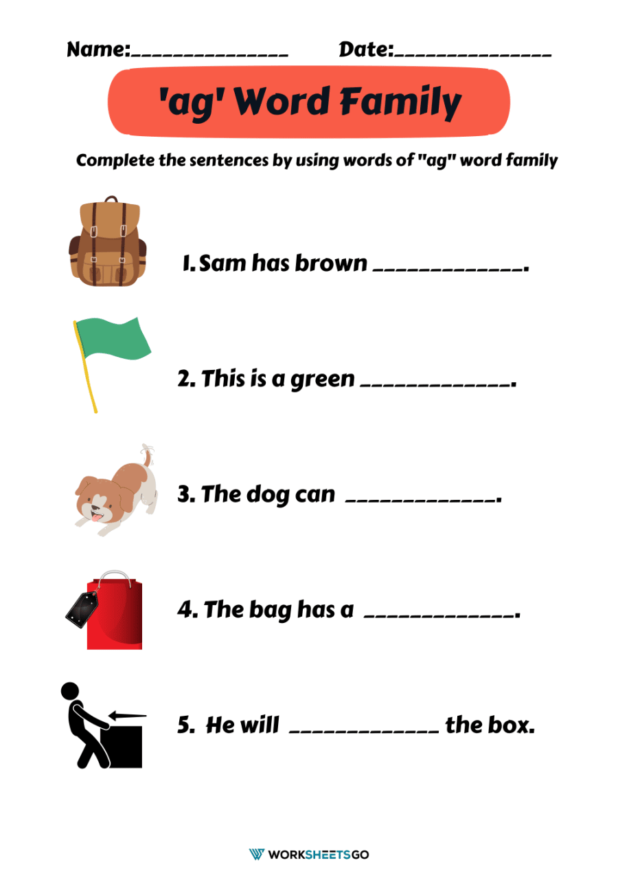 AG Word Family Worksheets WorksheetsGO