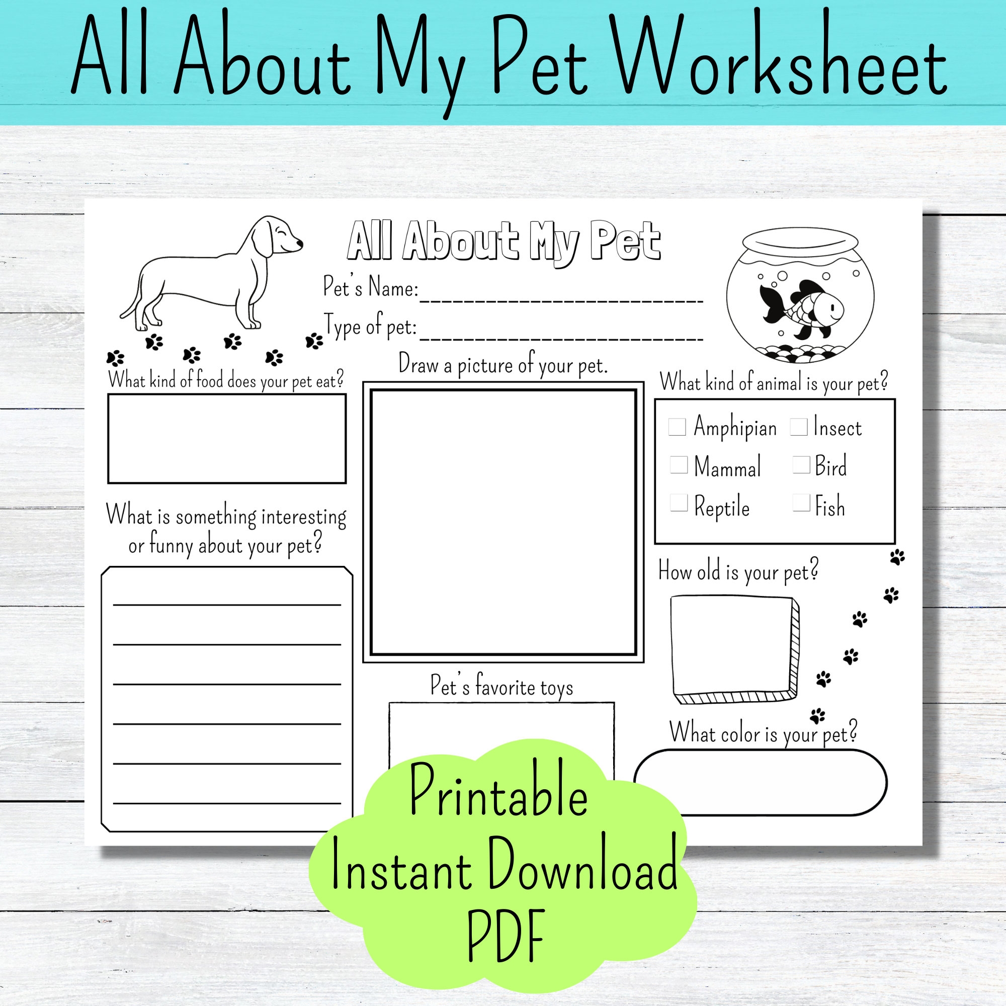 All About My Pet Printable Worksheet Kids Activity Page Homeschool Coloring Page About My Pet Worksheet Etsy